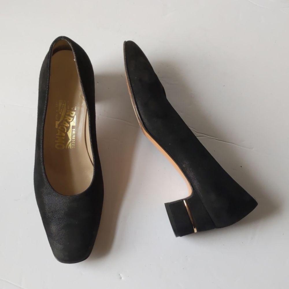 Salvatore Ferragamo black suede block heels-sz 7B